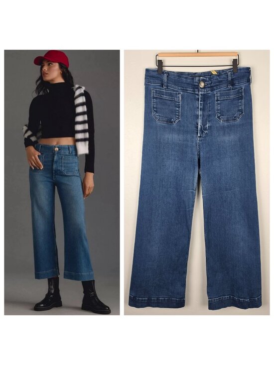 Maeve Denim - Maeve Size 32T Tall The Colette Crop High Rise Wide Leg Jeans Blue